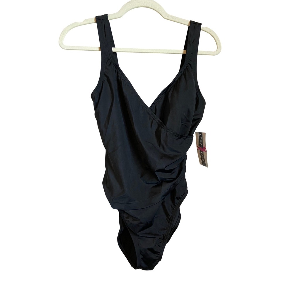 InstantFigure Womens Black Wrap One‎ Piece Swimsuit Size 10 NEW